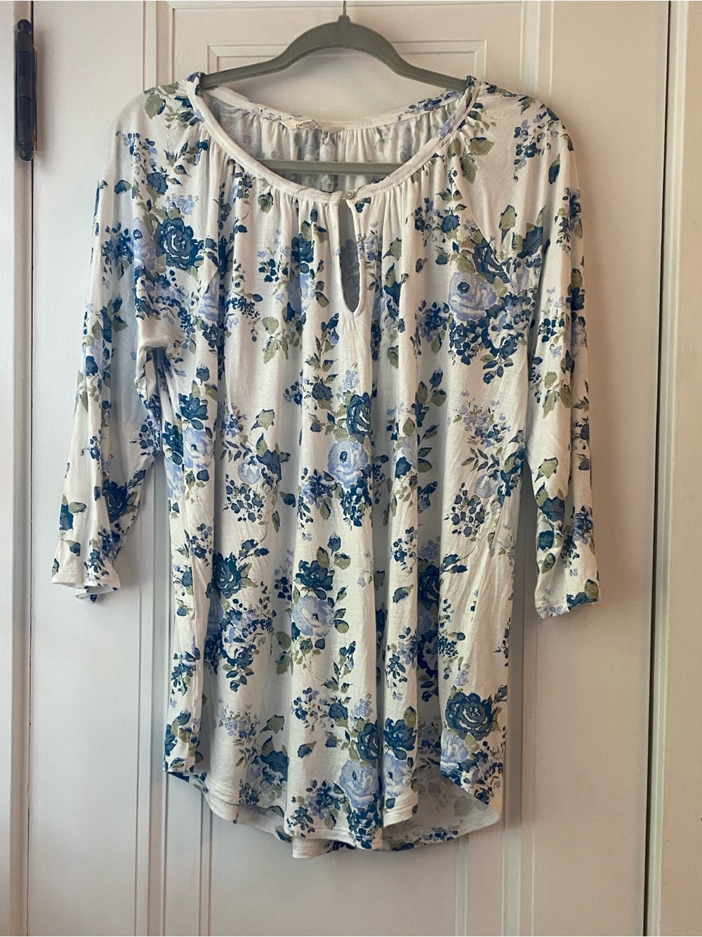 Lucky Brand floral flowy top white blue green boho 1x